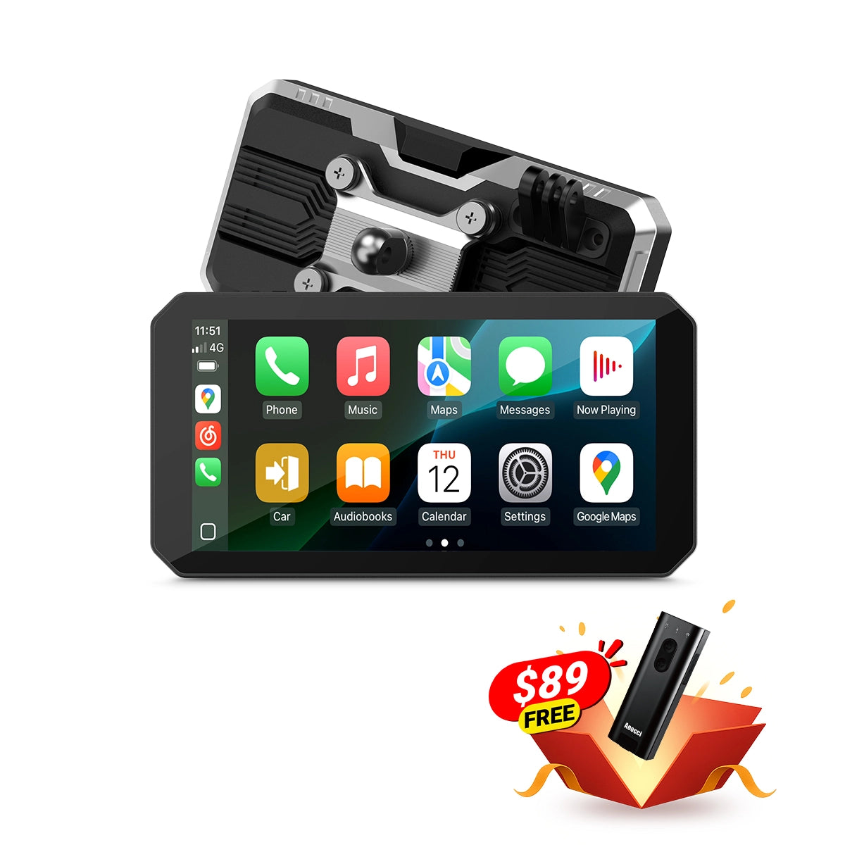 C9 Pro Max dla motocykli Kamera przednia i tylna, z bezprzewodowym CarPlay